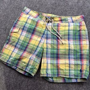 Polo Ralph Lauren Swimwear Men's Green Plaid Multicolor Swim Short Trunk Size 36